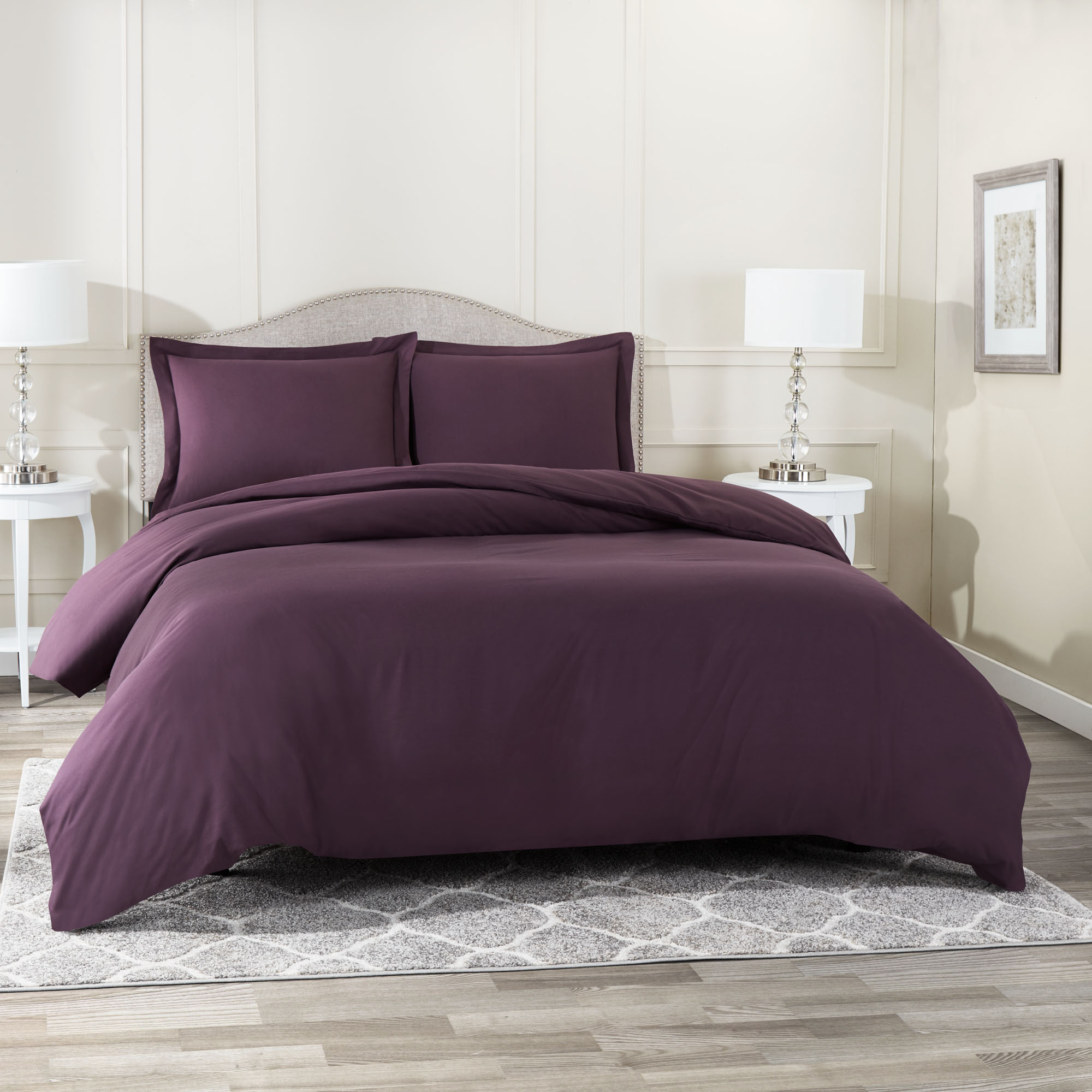 Duvet Cover Set Soft Brushed Comforter Cover W/Pillow Sham, Eggplant