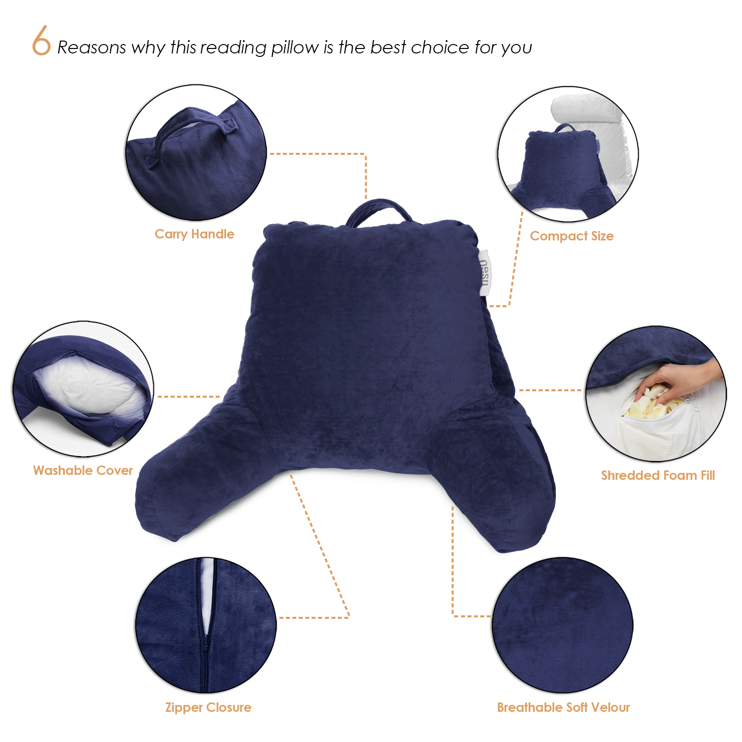 Soft Reading Pillow, TV & Bed Rest Pillow, Arms Support With Pockets ...