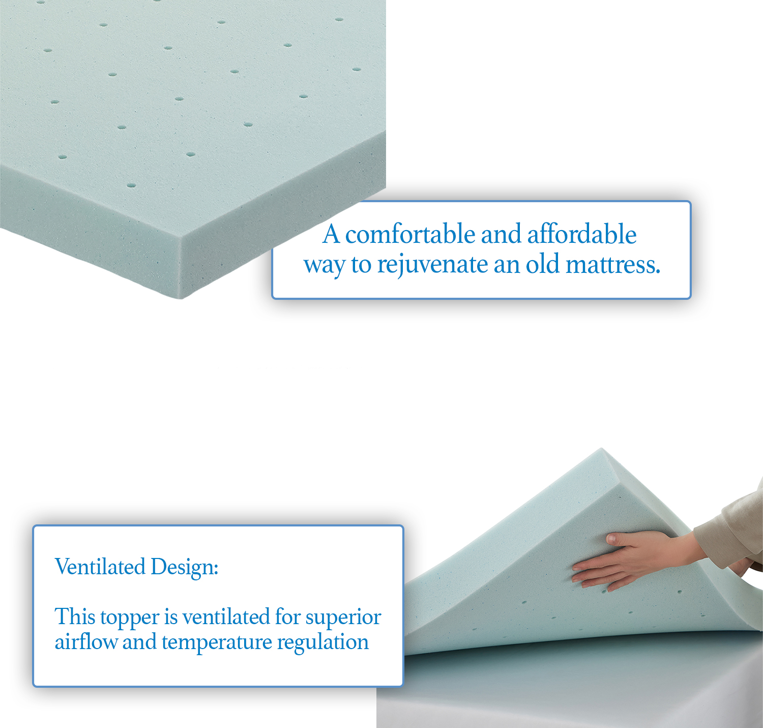 Memory Foam Mattress Topper 2 or 3” Gel Infused Ventilated Design