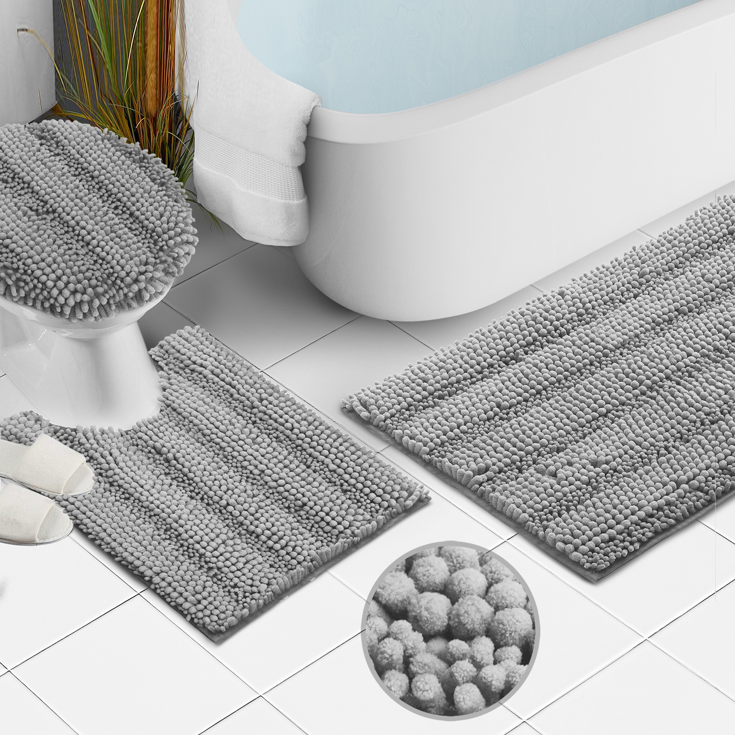 Chenille 3 PC Bath Mat Set Extra Soft Absorbent Medium Contour Toilet